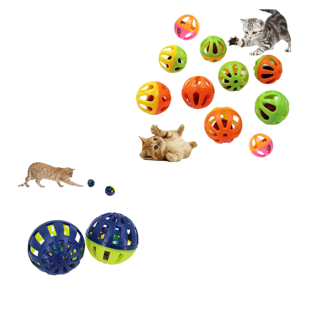 Cat play balls with bells